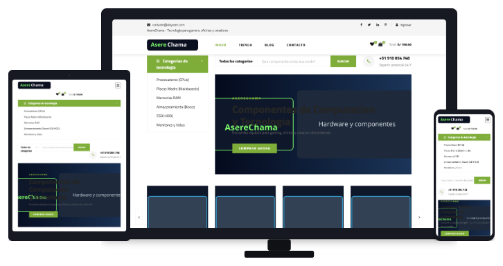 Sitio web AsereChama — tienda de tecnología
