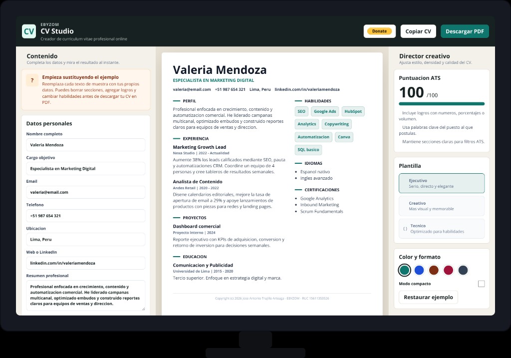 CV Studio — creador de currículum vitae para Windows